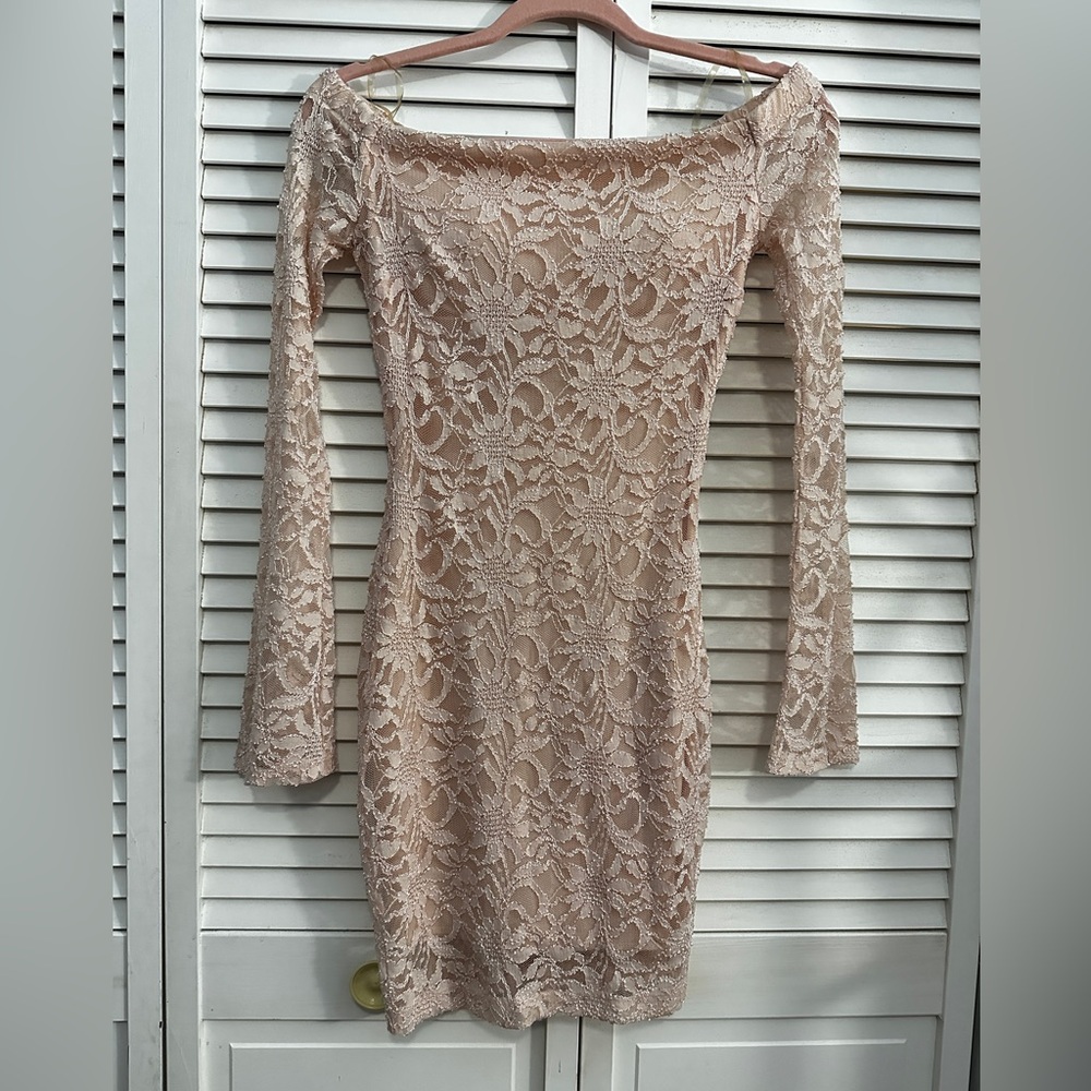 Emerald Sundae Blush Lace Long Sleeve Dress